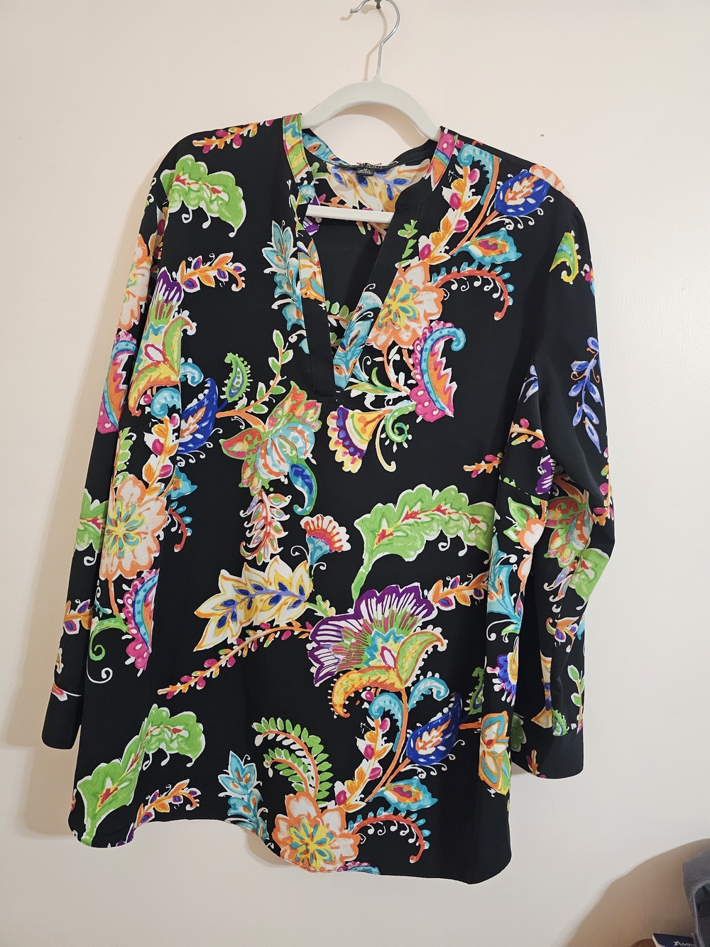 Ralph Lauren 1X Black V-Neck Floral Tunic Vneck